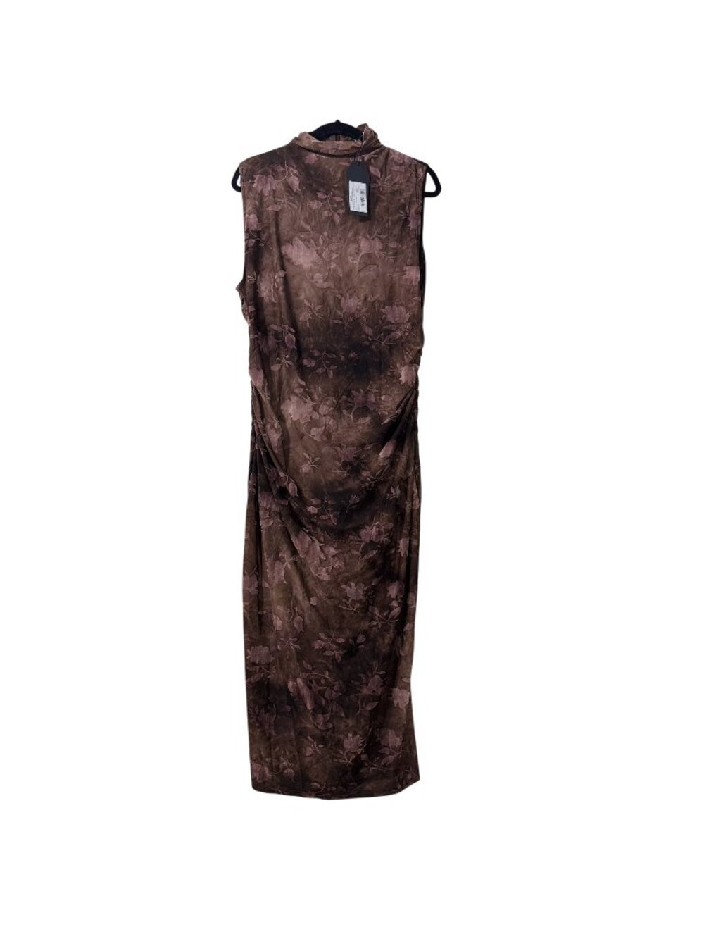 Disturbia Women’s Brown Mauve Floral Mesh Ruched High Neck Midi Dress US 14 NWT